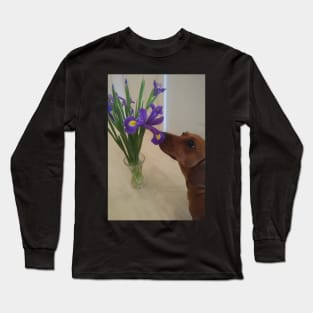 Dachshund and blue iris Long Sleeve T-Shirt